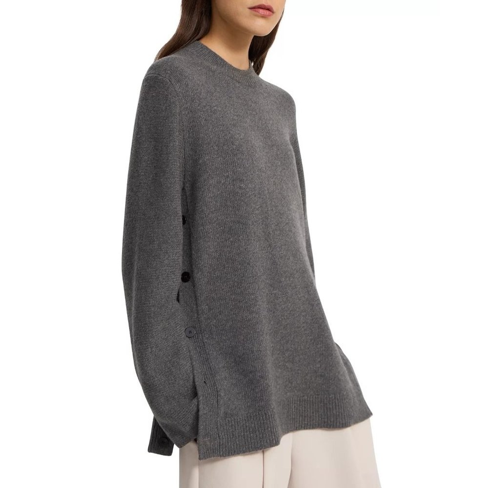 THEORY Airy Wool-Cashmere Button Tunic Sweater - NWT